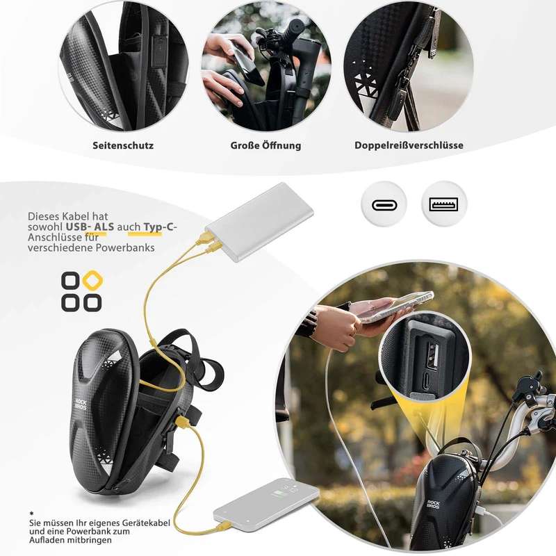 ROCKBROS E 스쿠터 Lenkertasche Wasserdicht Vordertasche mit USB-Anschlüsse