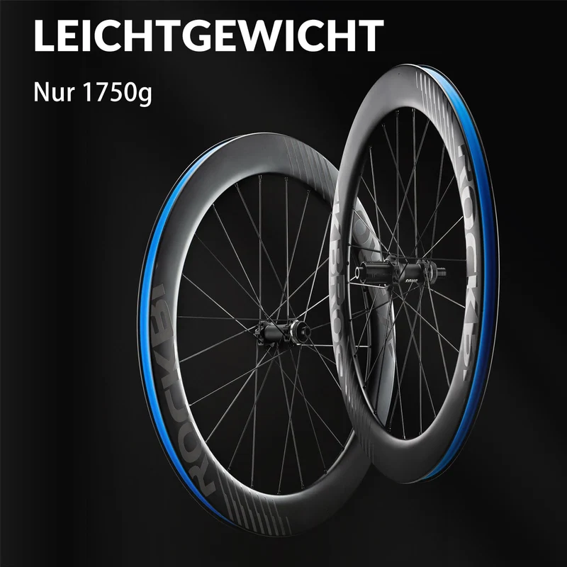 ROCKBROS 700C Carbon Laufradsatz 65mm Scheibenbremse Steckachse Laufrad Set für Rennrad