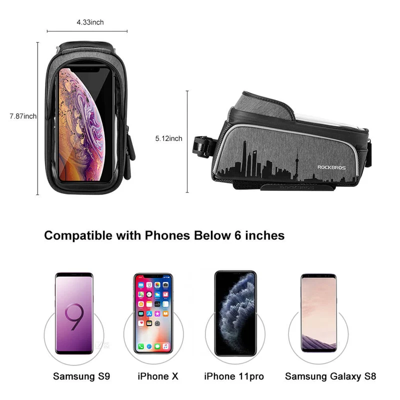 ROCKBROS wasserdicht Oberrohrtasche mit Touchscreen for Handy bis zu 6,5"