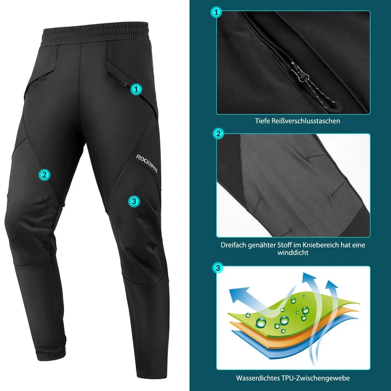 ROCKBROS Wanter Radlerhose Herren Lange Fahrradhose Warm Fleece