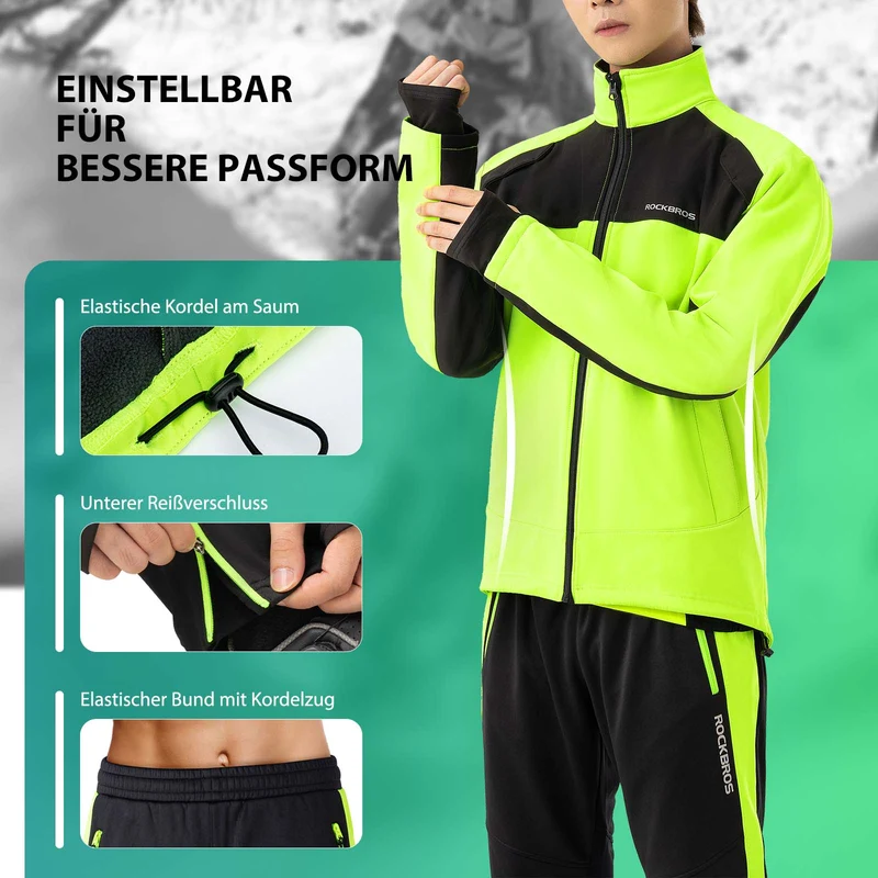 ROCKBROS Winter-Radanzug Jacke & Hose Leuchtendes Grün