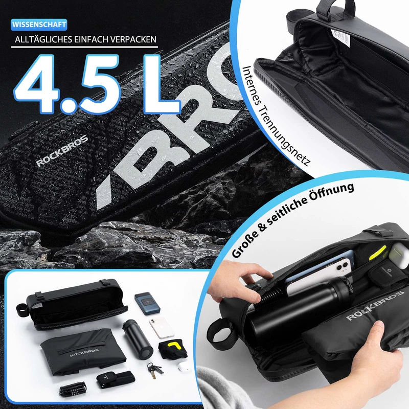 ROCKBROS Fahrrad Rahmentasche Wasserdicht Oberrohr Tasche 4.5L 슈바르츠