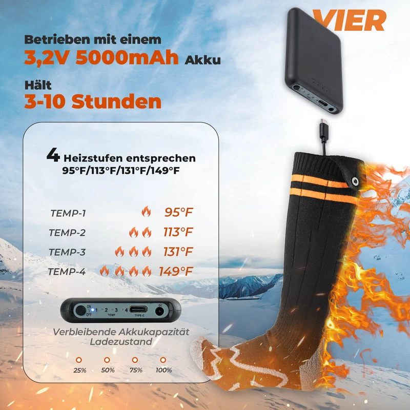 ROCKBROS Sportsocken Fahrradsocken 겨울 Heizsocken Wiederaufladbar 5000mAh