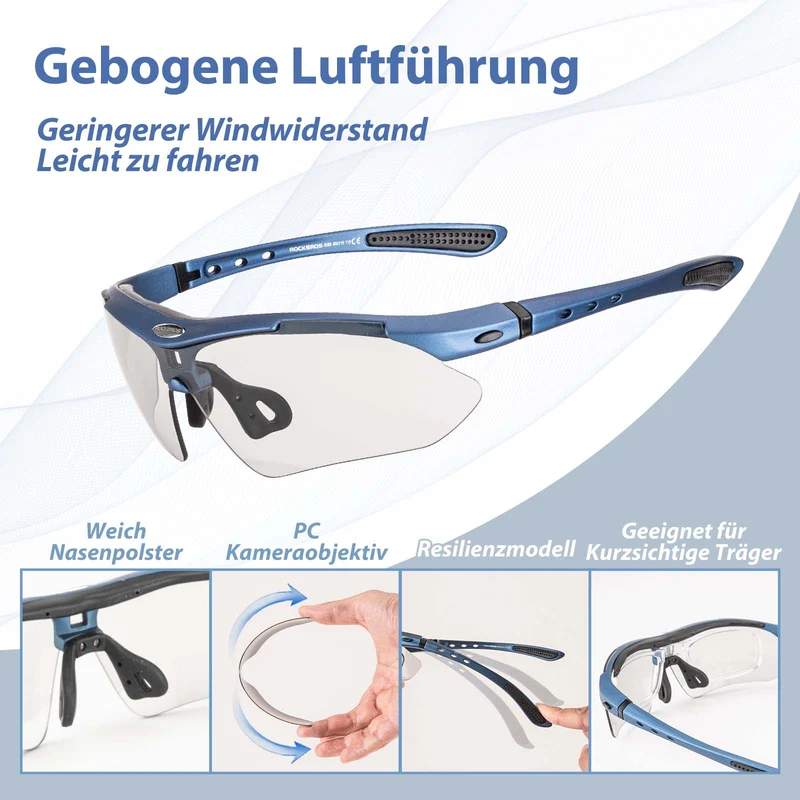 ROCKBROS Fahrradbrille Selbsttönend Brille Sonnenbrille UV 400 Schutz