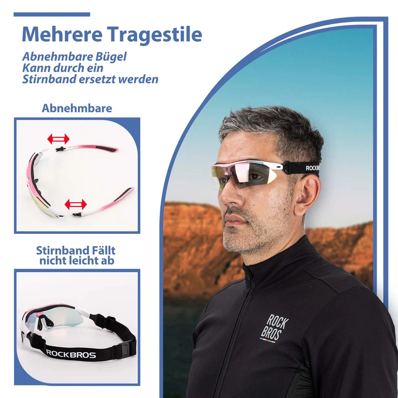 ROCKBROS Fahrradbrille Selbsttönend Brille Sonnenbrille UV 400 Schutz
