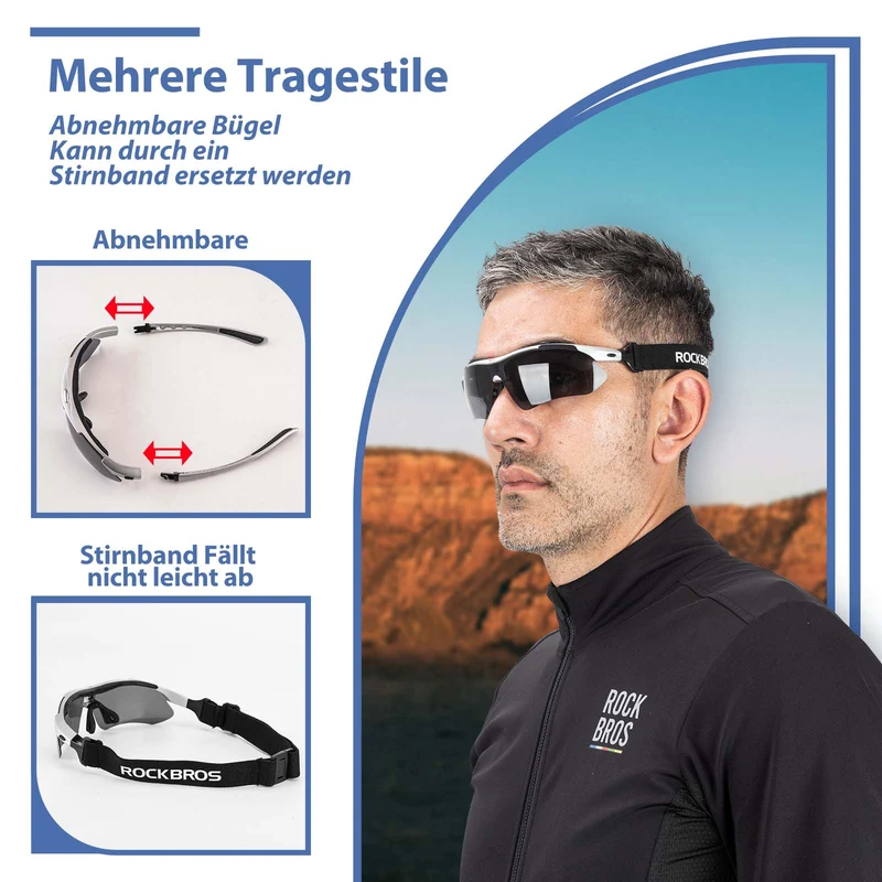 ROCKBROS Fahrradbrille Selbsttönend Brille Sonnenbrille UV 400 Schutz