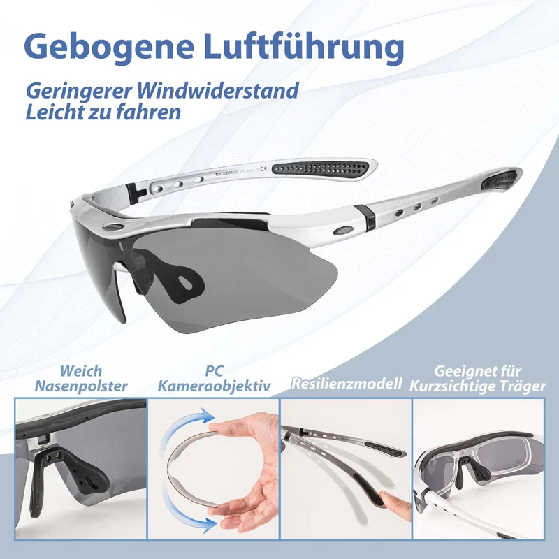 ROCKBROS Fahrradbrille Selbsttönend Brille Sonnenbrille UV 400 Schutz