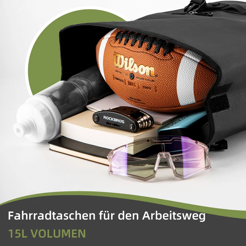 ROCKBROS Wasserdicht Fahrrad Gepäckträgertasche mit Schultergurt hinden 15L