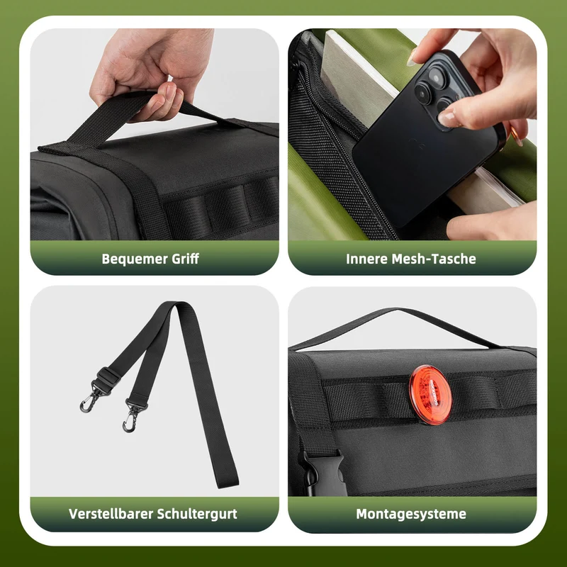 ROCKBROS Wasserdicht Fahrrad Gepäckträgertasche mit Schultergurt hinden 15L