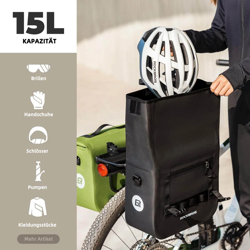 ROCKBROS Wasserdicht Fahrrad Gepäckträgertasche mit Schultergurt hinden 15L