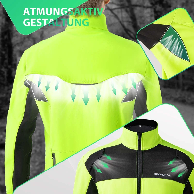 ROCKBROS Fahrradjacke Winter Herren Radjacke Leuchtendes Grün
