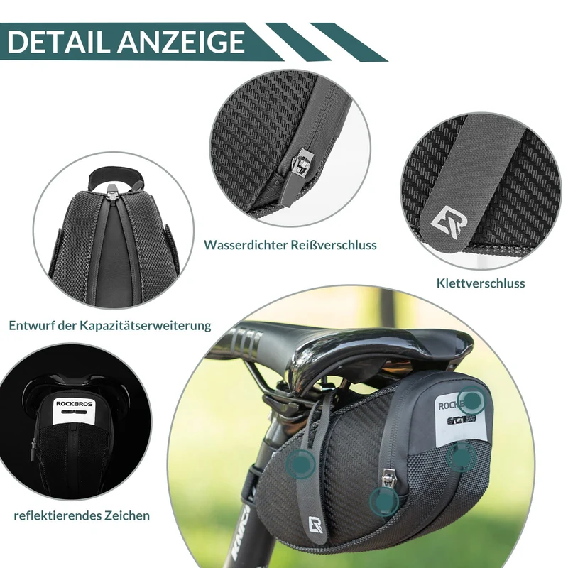 ROCKBROS Satteltasche for MTB Rennrad Werkzeugtasche mit Rücklichthalter