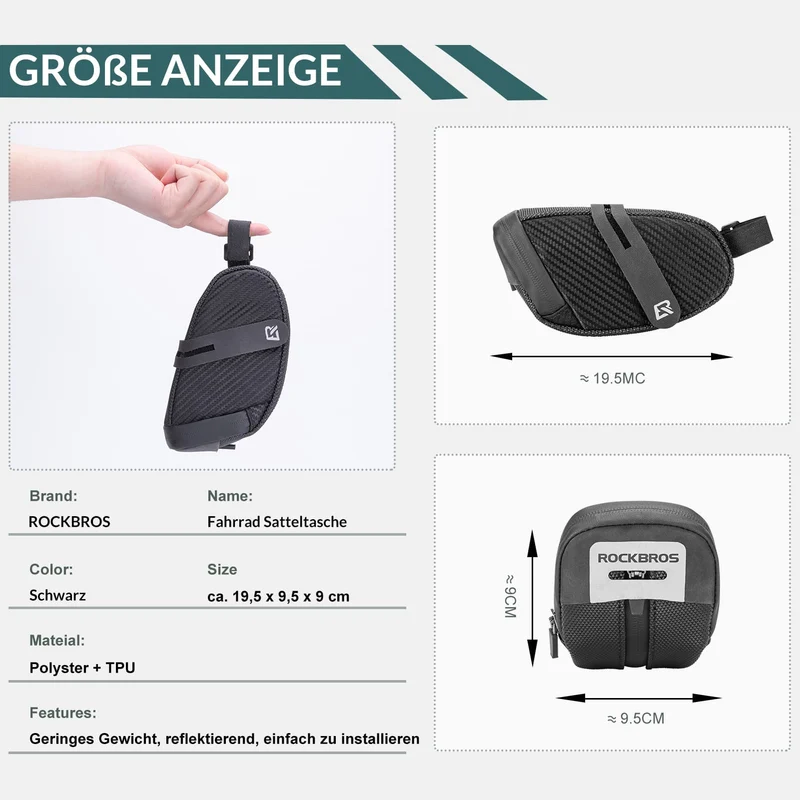 ROCKBROS Satteltasche for MTB Rennrad Werkzeugtasche mit Rücklichthalter