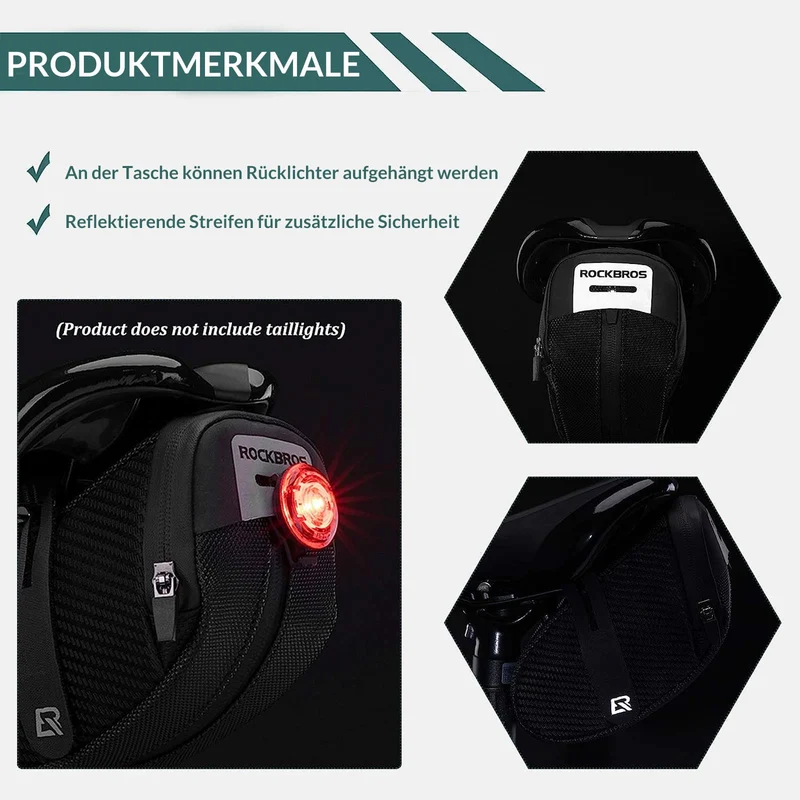 ROCKBROS Satteltasche for MTB Rennrad Werkzeugtasche mit Rücklichthalter