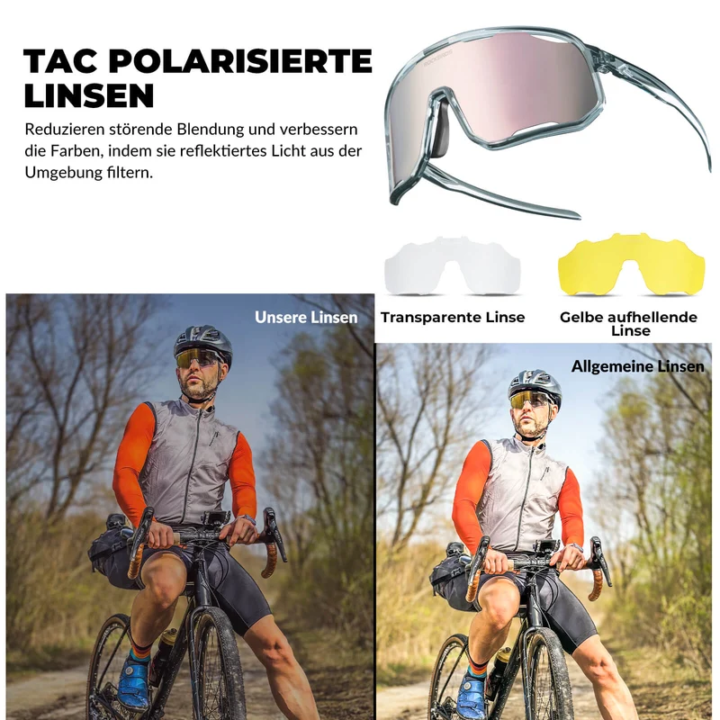 ROCKBROS Fahrradbrille Polarisierte Sonnenbrille UV-Schutz Wechsel-Nasenpads Damen/Herren