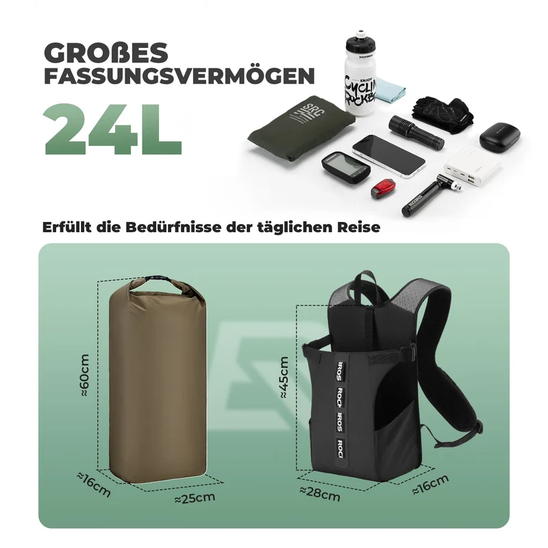 ROCKBROS Wanderrucksack Wasserdicht Split 2 in 1 Rucksack für Fahrrad 24L