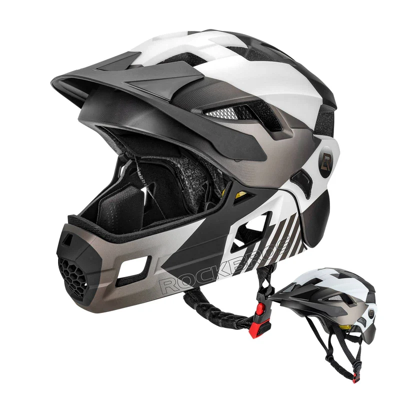 ROCKBROS Kinderhelm BMX MTB 내리막 헬멧 mit Abnehmbarem Kinnschutz und Krempe