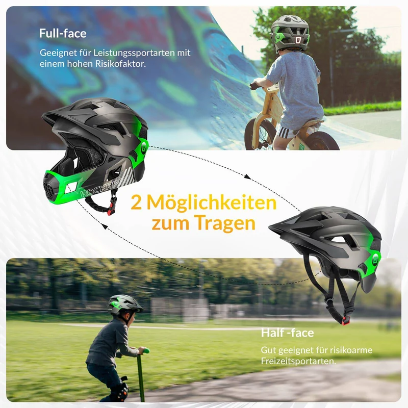 ROCKBROS Kinderhelm BMX MTB 내리막 헬멧 mit Abnehmbarem Kinnschutz und Krempe