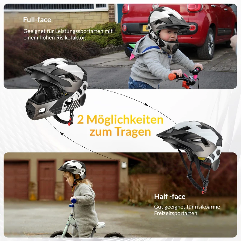 ROCKBROS Kinderhelm BMX MTB 내리막 헬멧 mit Abnehmbarem Kinnschutz und Krempe