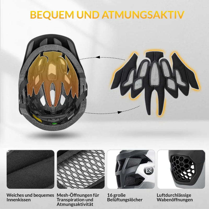 ROCKBROS Kinderhelm BMX MTB 내리막 헬멧 mit Abnehmbarem Kinnschutz und Krempe