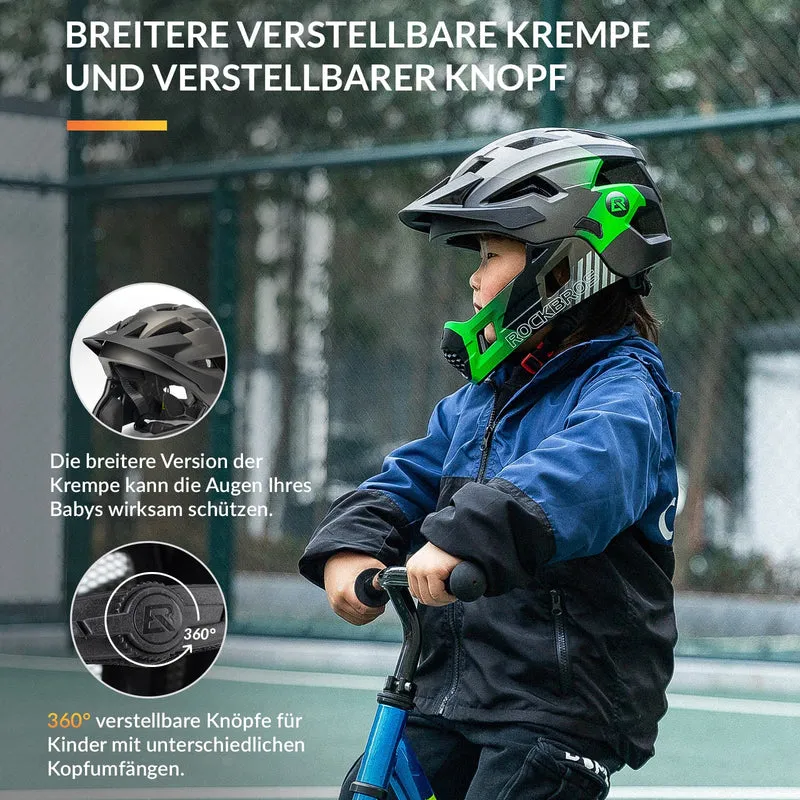 ROCKBROS Kinderhelm BMX MTB 내리막 헬멧 mit Abnehmbarem Kinnschutz und Krempe