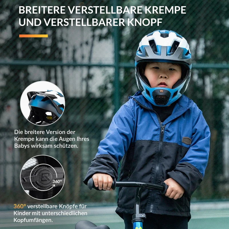 ROCKBROS Kinderhelm BMX MTB 내리막 헬멧 mit Abnehmbarem Kinnschutz und Krempe
