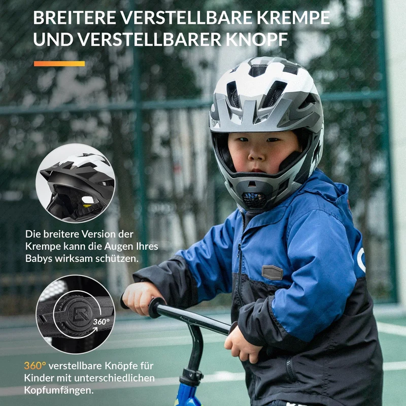 ROCKBROS Kinderhelm BMX MTB 내리막 헬멧 mit Abnehmbarem Kinnschutz und Krempe