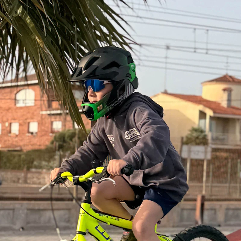 ROCKBROS Kinderhelm BMX MTB 내리막 헬멧 mit Abnehmbarem Kinnschutz und Krempe