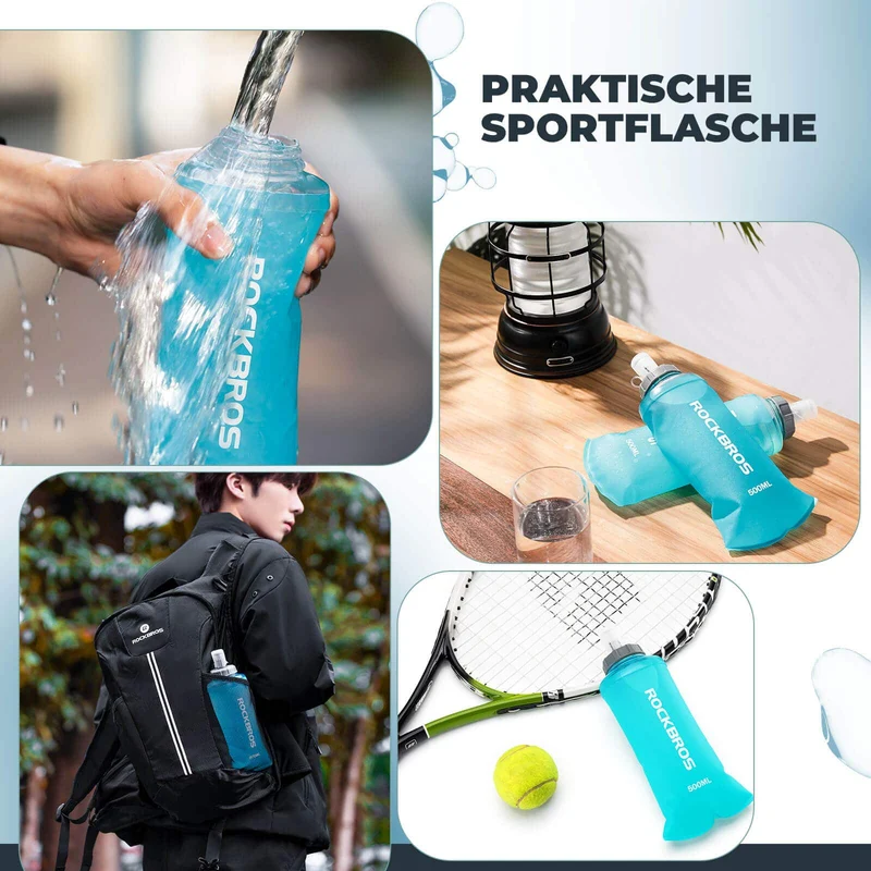 ROCKBROS Trinkflasche Faltbare Wasserflasche 500ml fir Laufen Wandern Radfahren