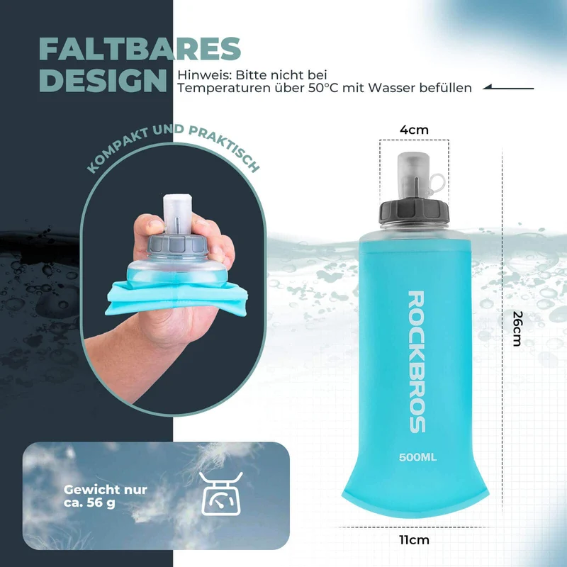 ROCKBROS Trinkflasche Faltbare Wasserflasche 500ml fir Laufen Wandern Radfahren