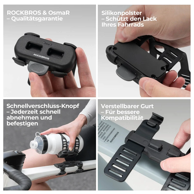 Magnetischer Flaschenhalter für Fahrrad – mit Riemenbefestigung