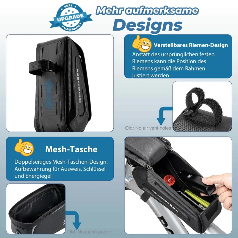 ROCKBROS Fahrradtasche Wasserdicht Handytasche Touchscreen für Smartphone 6,8 Zoll
