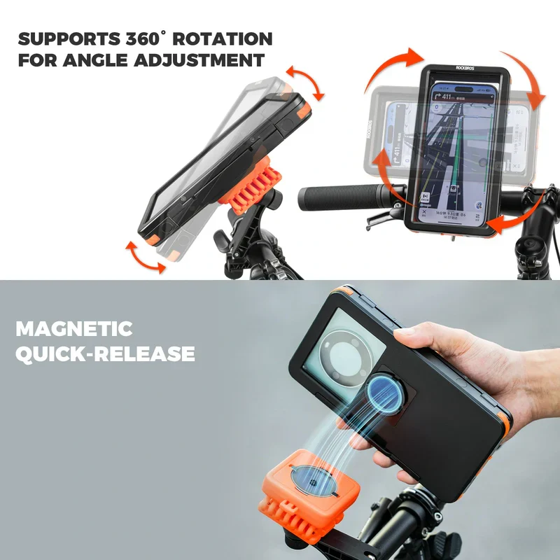 Magnetic Quick-Release Waterproof Bike Phone Mount with Touchscreen