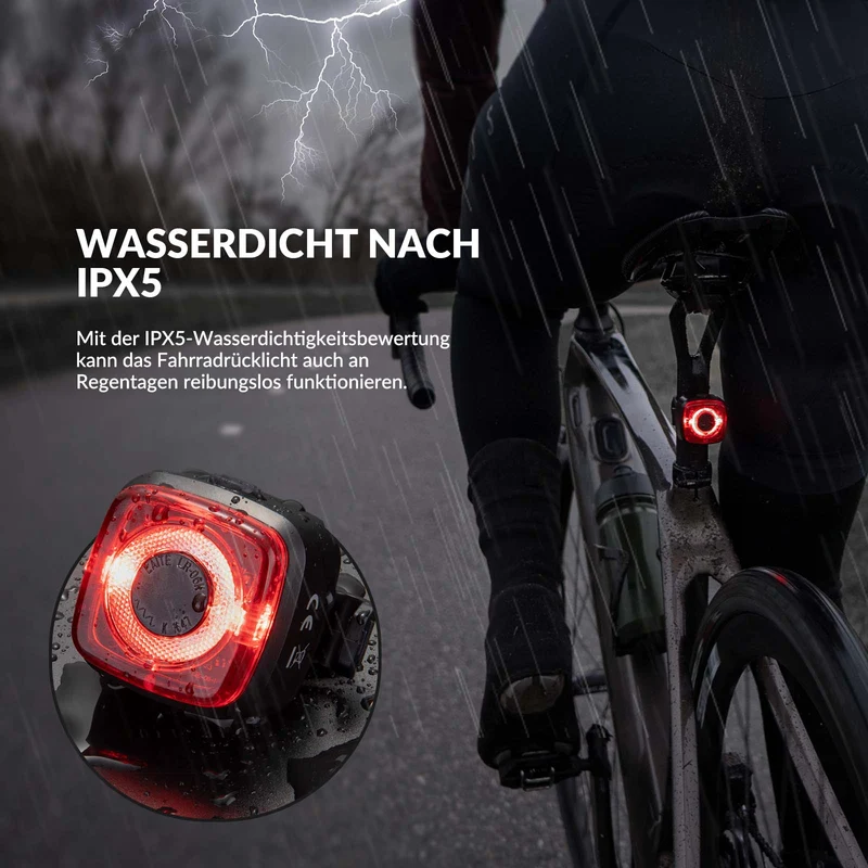 ROCKBROS Fahrradlicht IPX5 Wasserdicht Rücklicht Wiederaufladbar mit USB-C