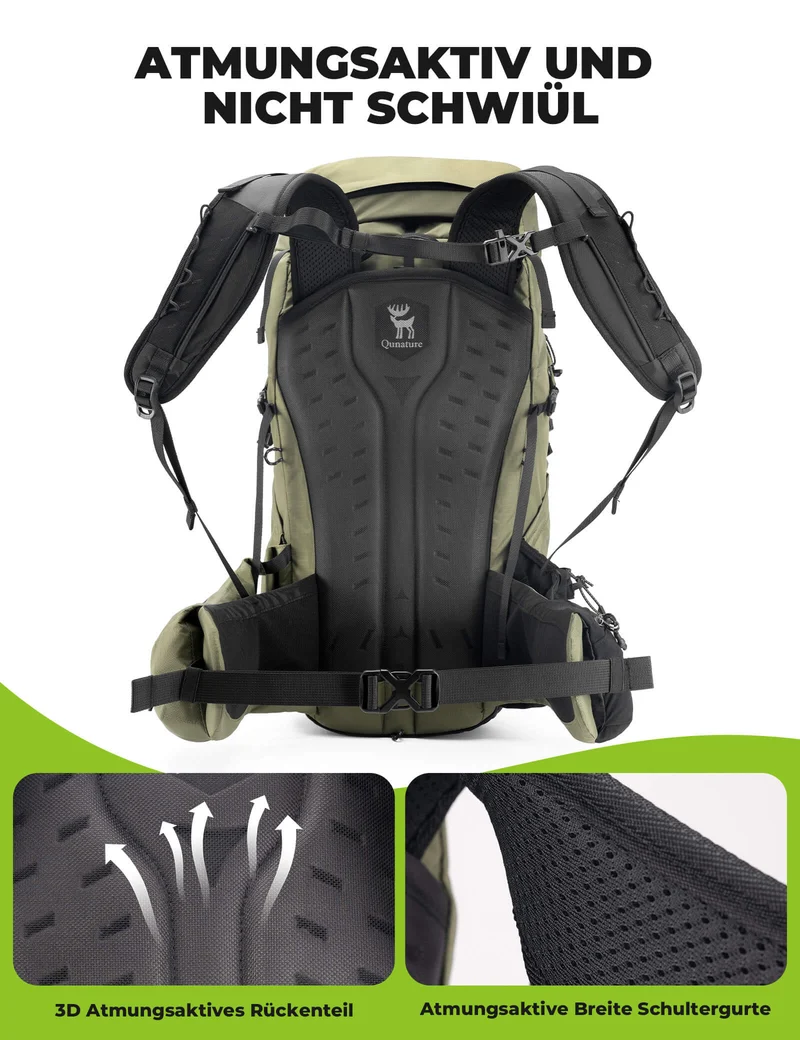 Qunature 25L Wanderrucksack atmungsaktiv - mit abnehmbarer Tasche & Seitenzugang