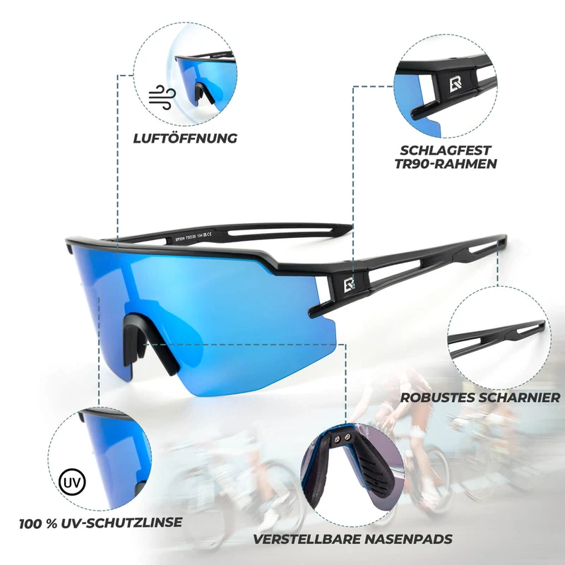 ROCKBROS Fahrradbrille Polarisiert Sportbrille winddichte Sonnenbrille UV400 Schutz