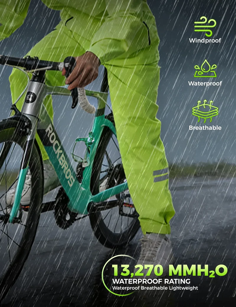 Hi-Vis Fluorescent Green Cycling Rain Pants