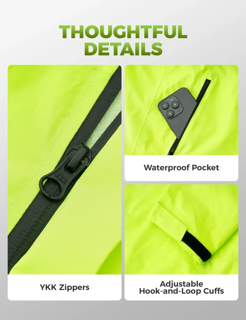 Hi-Vis Fluorescent Green Cycling Rain Jacket