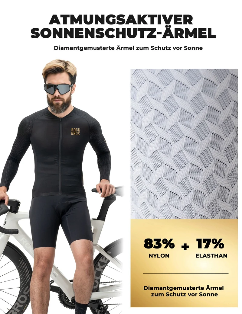 Herren Langarm-Radtrikot Atmungsaktiv Reflektierend mit 3D-Schnitt