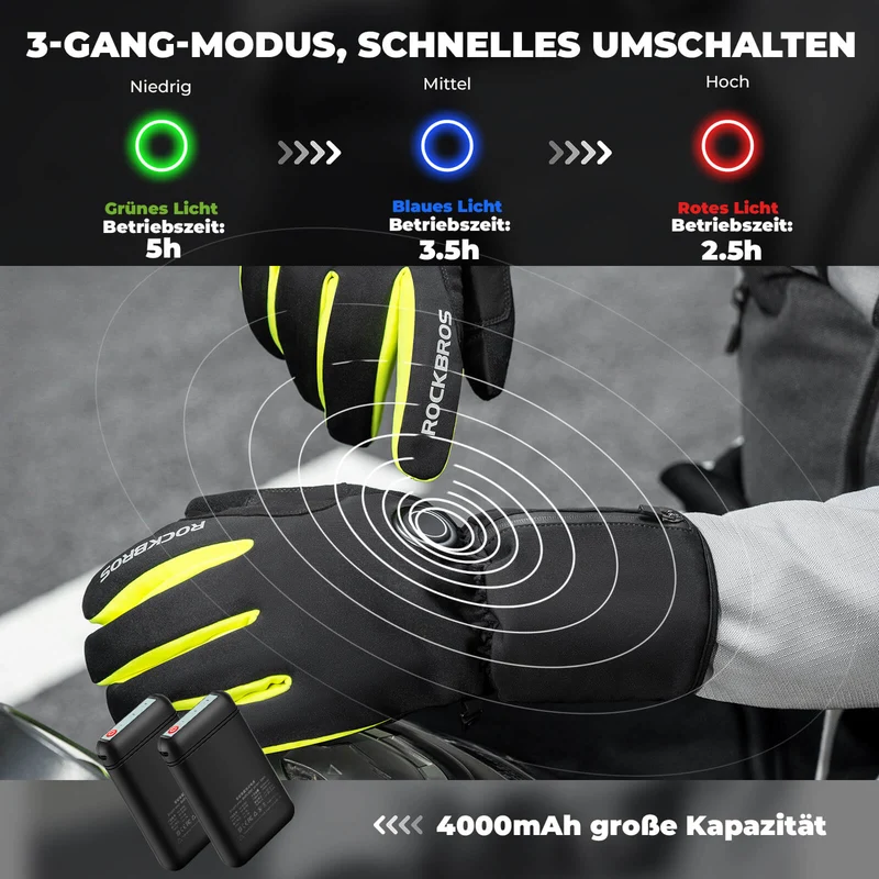 ROCKBROS Wanter Beheizte Fahrradhandschuhe Touchscreen Handschuhe M-2XL