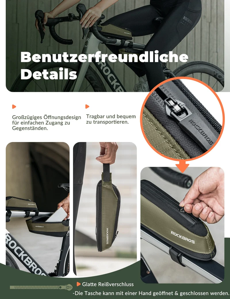 ROCKBROS Fahrradtasche Reflektierende Oberrohrtasche Dunkelgrün 0.65L