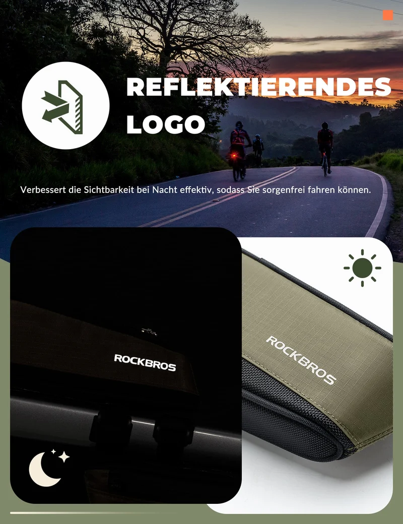 ROCKBROS Fahrradtasche Reflektierende Oberrohrtasche Dunkelgrün 0.65L