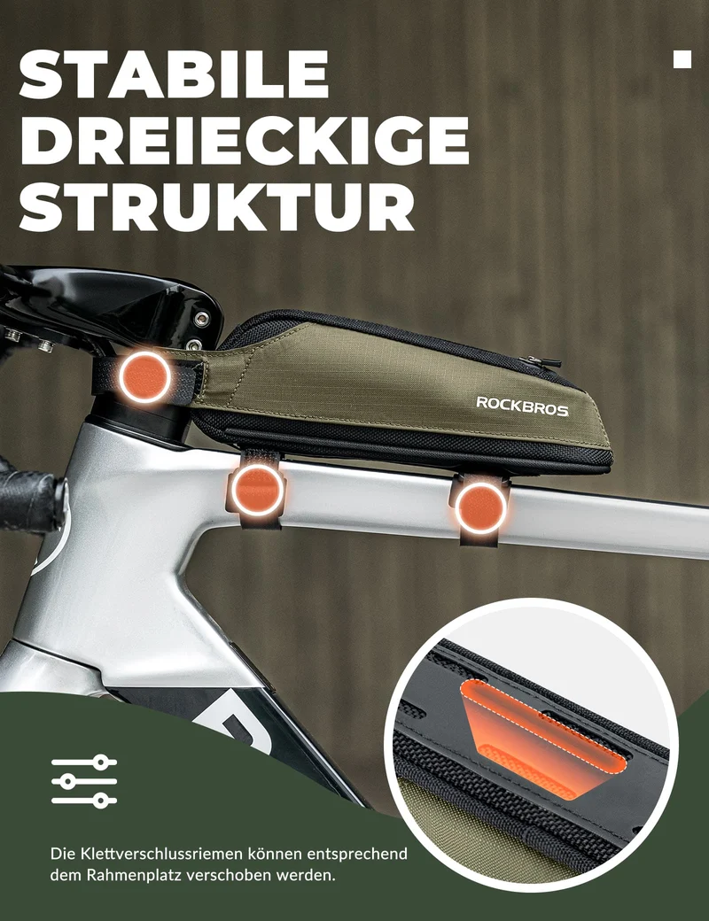 ROCKBROS Fahrradtasche Reflektierende Oberrohrtasche Dunkelgrün 0.65L