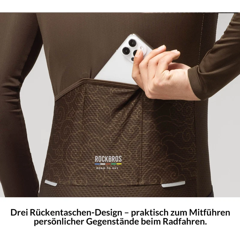 ROAD TO SKY Langarm-Radtrikot Herren Jersey Erdgrau/Braun