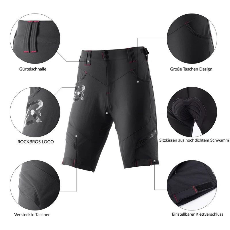ROCKBROS Radhose Herren Kurz atmungsaktiv Anti-Stoß Fahrradhose
