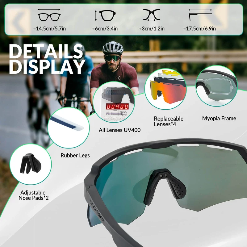 Polarized Cycling Sunglasses with 4 Interchangeable Lenses