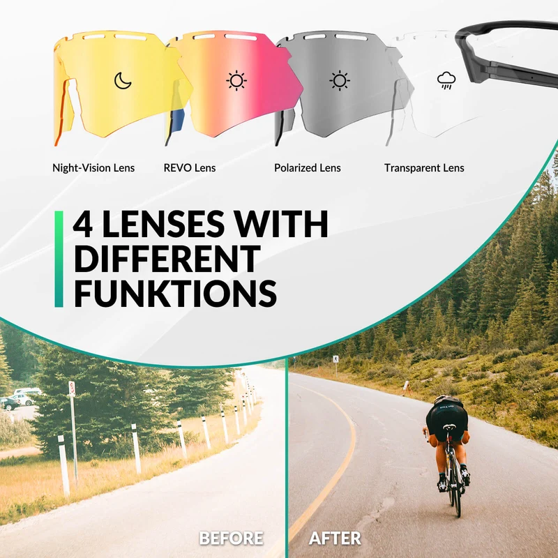 Polarized Cycling Sunglasses with 4 Interchangeable Lenses