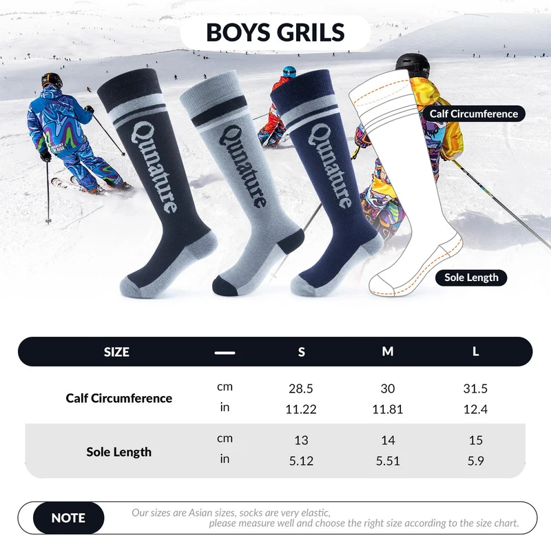 Qunature Skisocken Kinder Thermosocken 1 Paar für Winter-Sports aus Merinowolle