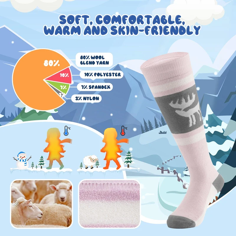 Qunature Jungen Skisocken Kinder Thermosocken
