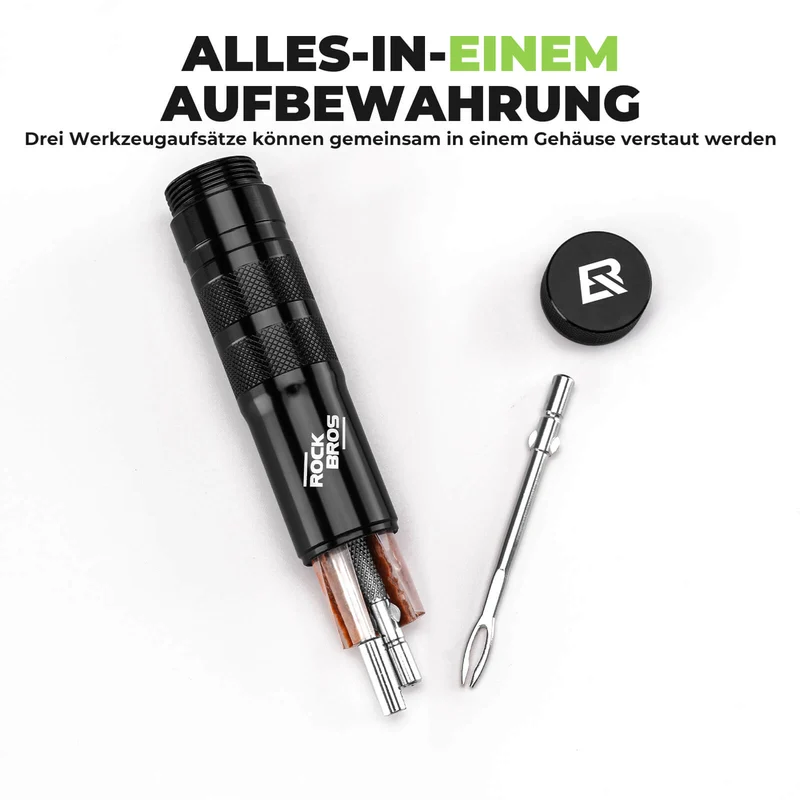 Tubeless Reifenpannenset mit Gummistopfen, Aluminiumgehäus, Griff